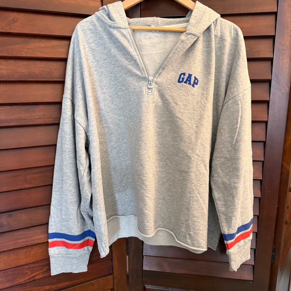 GAP Gray Women’s Zip Hoodie with Blue and Red Accents